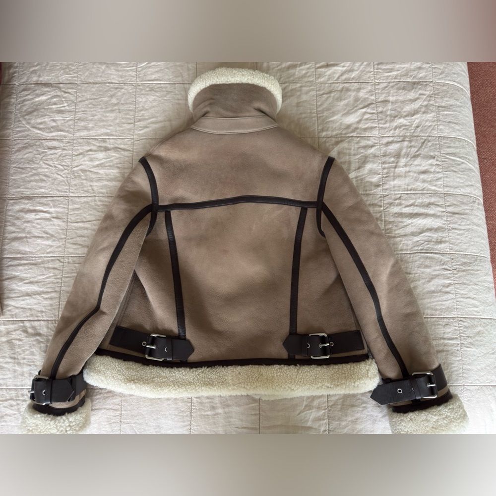 ALLSAINTS PRIYA SHEARLING JACKET TAUPE/ CHALK WHITE MEDIUM - Picture 9 of 16